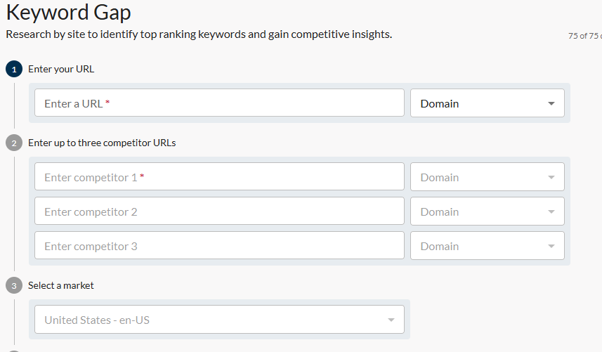 Screenshot of keyword gap