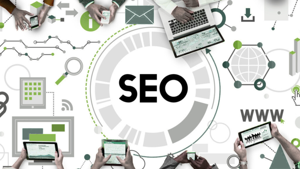 Graphic showing SEO icons
