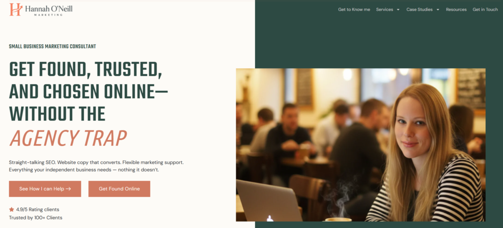 screenshot of hannah oneill marketing website 