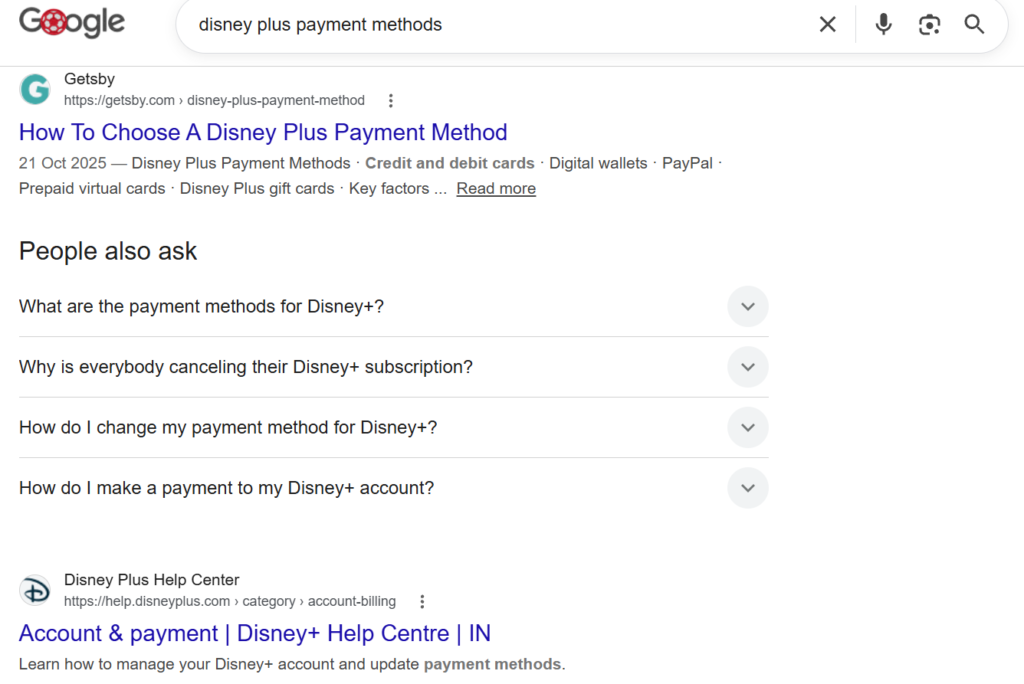 screenshot of Getsby outranking Disney 