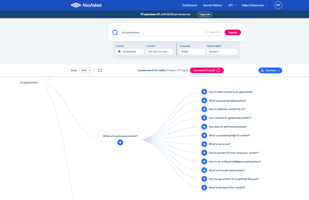 Screenshot of AlsoAsked answers 