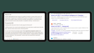 AI SEO concepts featuring two tablet mockups