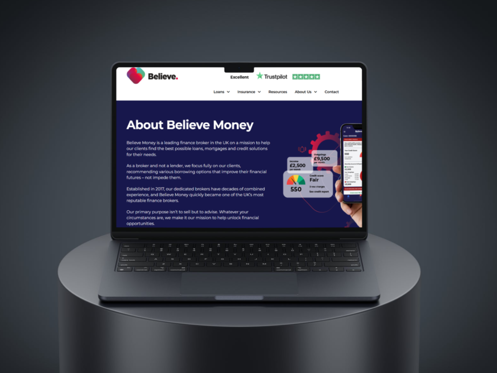 Believe money website copy