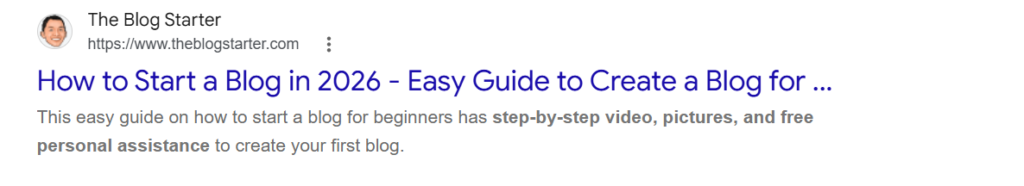 screenshot of a good meta description