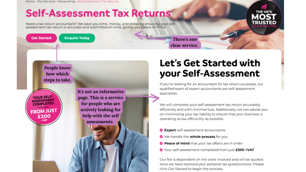 Screenshot of an accountancy service