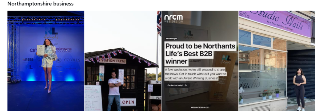 Screenshot of Northamptonshire businesses posting on Instagram