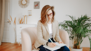 therapist looking at her client list